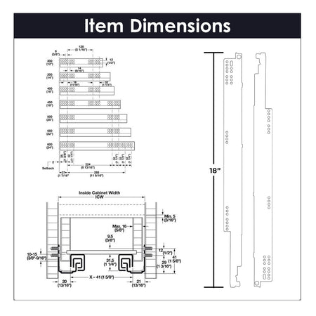 Hickory HH075213-2C: 18" Undermount Drawer Slide - Cadmium