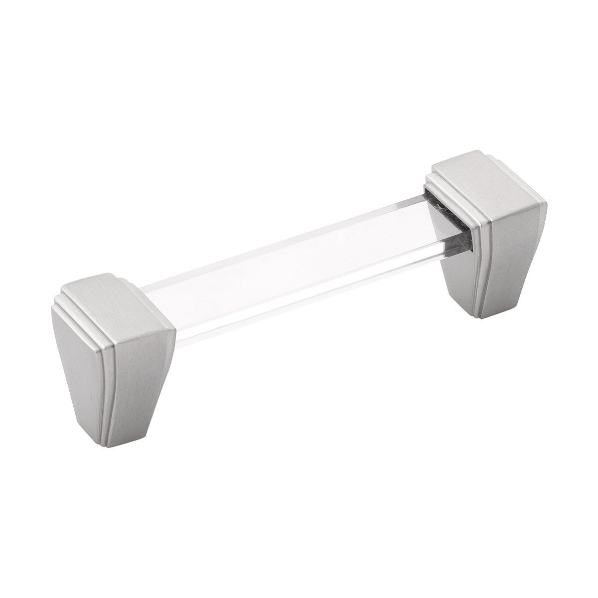 Belwith B077503-SN: 96mm cc Belleclaire Cabinet Pull - Crysacrylic/Satin Nickel
