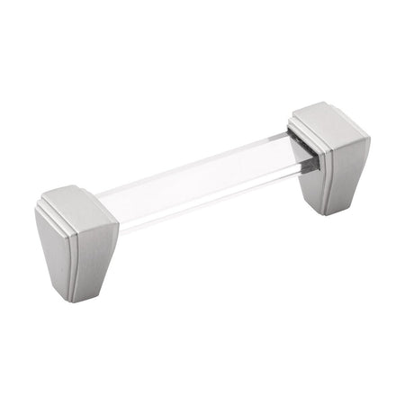 Belwith B077503-SN: 96mm cc Belleclaire Cabinet Pull - Crysacrylic/Satin Nickel