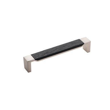 Belwith B076710WB-SN: 160mm cc Fuse Cabinet Pull - Satin Nickel/Black Wood