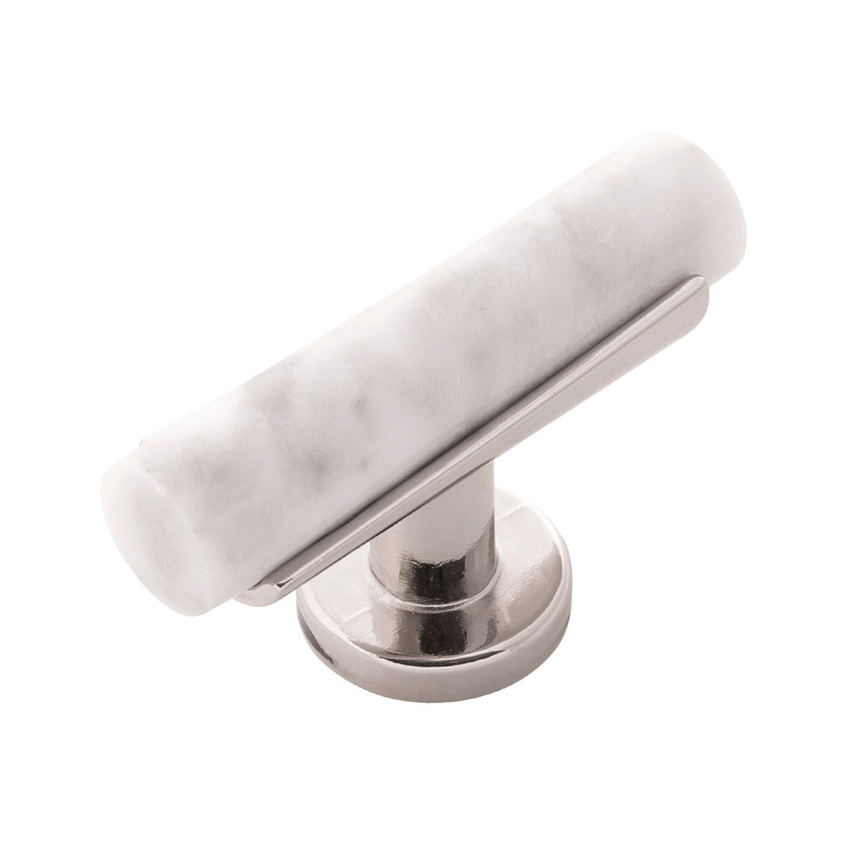 Belwith B077041MW-14: 2-1/2" Firenze T-Bar Cabinet Knob - White Marble/Polished Nickel