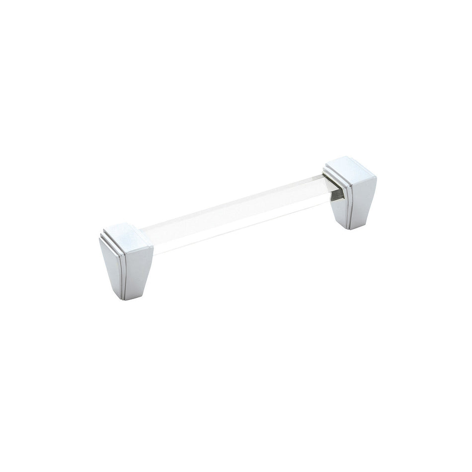 Belwith B077504-14: 128mm cc Belleclaire Cabinet Pull - Crysacrylic/Polished Nickel