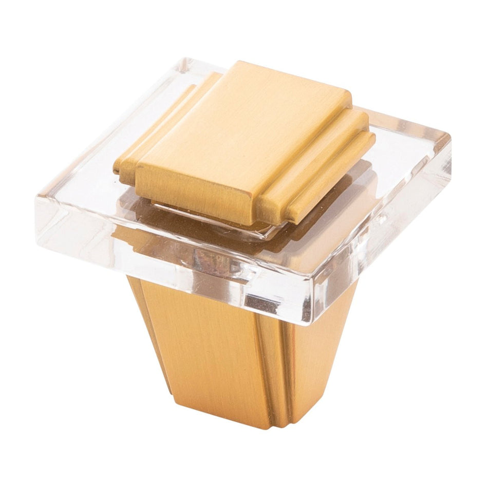 Belwith B077497-BGB: 1-1/4" Belleclaire Cabinet Knob - Crysacrylic/Brushed Golden Brass