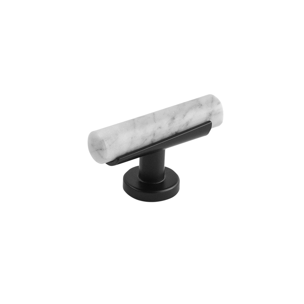 Belwith B077041MW-MB: 2-1/2" Firenze T-Bar Cabinet Knob - White Marble/Matte Black