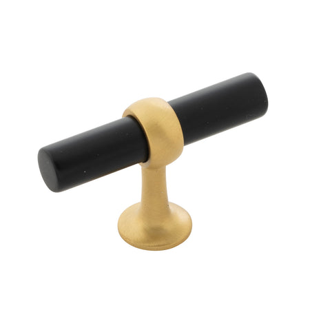 Belwith B077328-MBBGB: 1-1/2" Ostia T-Bar Cabinet Knob - Matte Black and Brushed Golden Brass