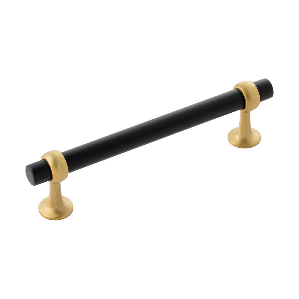 Belwith B077524-MBBGB: 128mm cc Ostia Cabinet Pull - Matte Black and Brushed Golden Brass