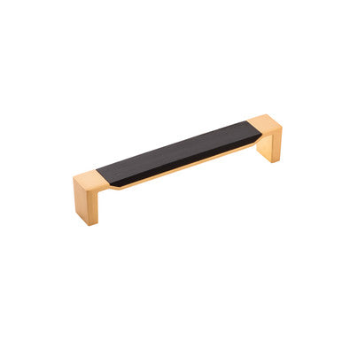 Belwith B076710WB-BGB: 160mm cc Fuse Cabinet Pull - Brushed Golden Brass/Black Wood