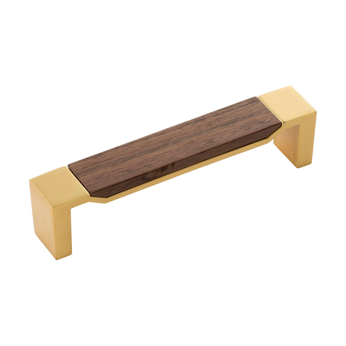 Belwith B076620WN-BGB: 128mm cc Fuse Cabinet Pull - Brushed Golden Brass/Walnut
