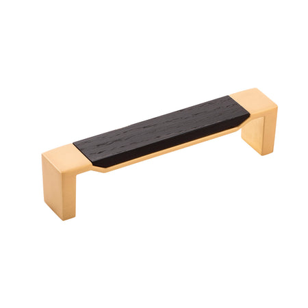 Belwith B076620WB-BGB: 128mm cc Fuse Cabinet Pull - Brushed Golden Brass/Black Wood