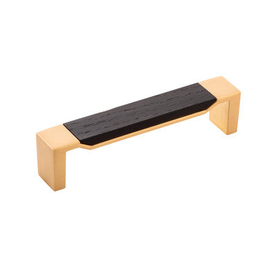 Belwith B076620WB-BGB: 128mm cc Fuse Cabinet Pull - Brushed Golden Brass/Black Wood