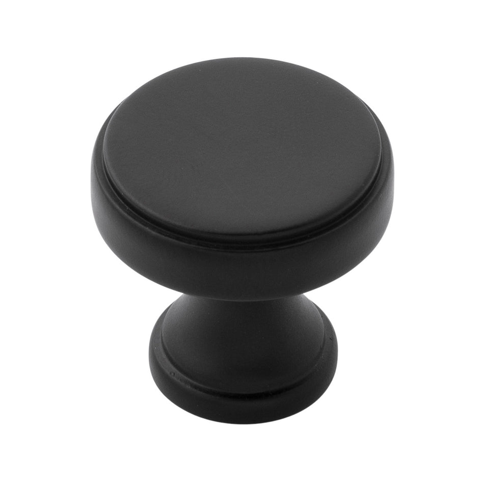 Belwith B077459-MB: 1-1/4" Brownstone Cabinet Knob - Matte Black