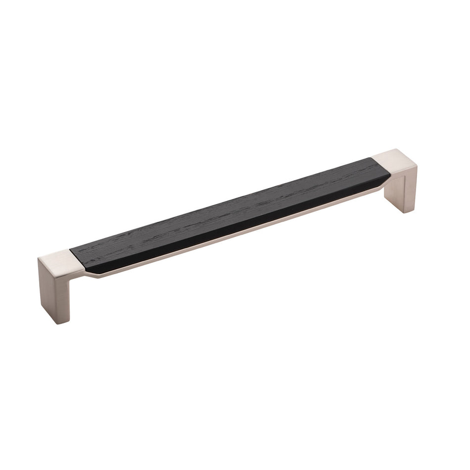 Belwith B076623WB-SN: 224mm cc Fuse Cabinet Pull - Satin Nickel/Black Wood