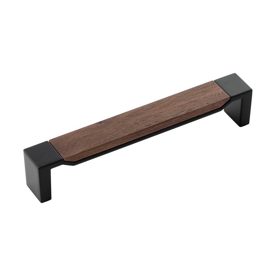 Belwith B076710WN-MB: 160mm cc Fuse Cabinet Pull - Matte Black/Walnut