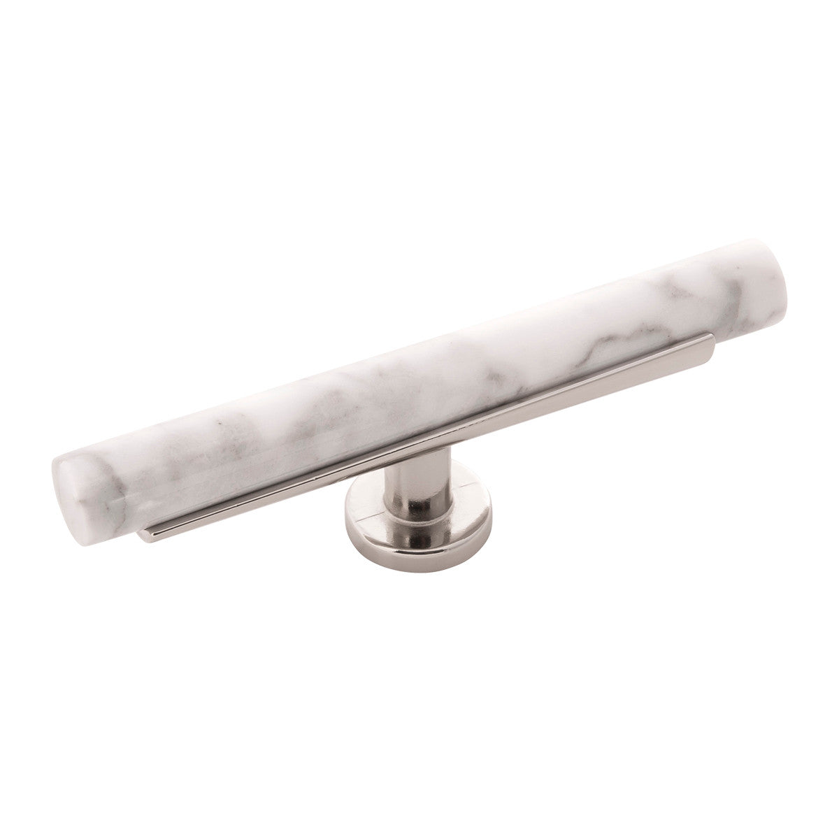 Belwith B077044MW-14: 5" Firenze T-Bar Cabinet Knob - White Marble/Polished Nickel