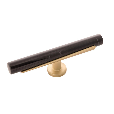Belwith B077044MB-BGB: 5" Firenze T-Bar Cabinet Knob - Black Marble/Brushed Golden Brass