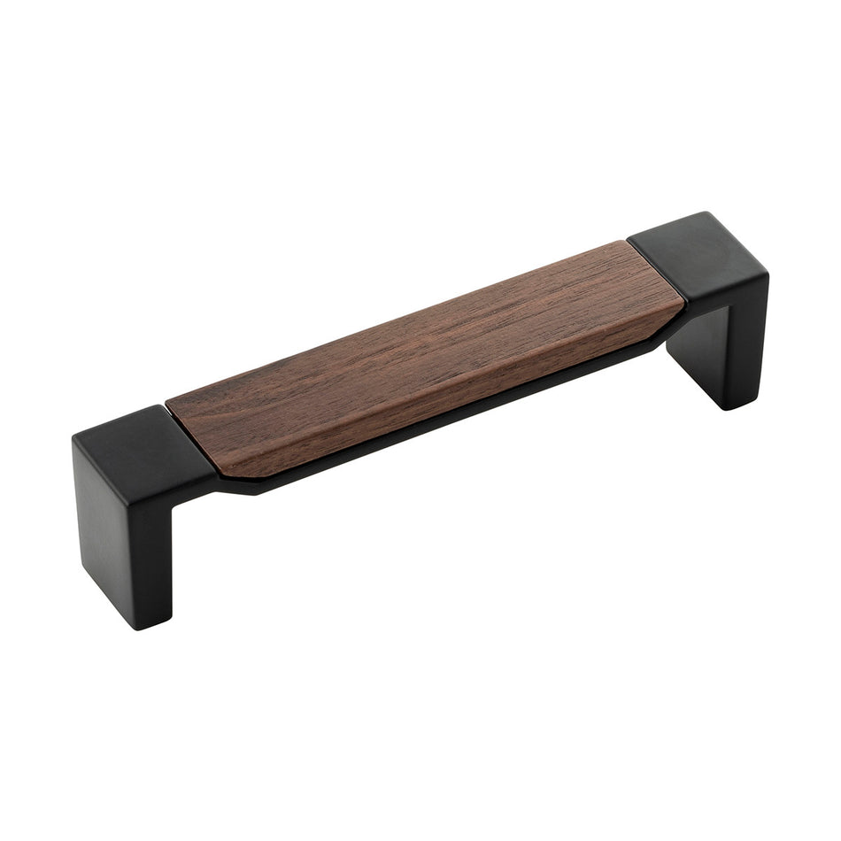 Belwith B076620WN-MB: 128mm cc Fuse Cabinet Pull - Matte Black/Walnut
