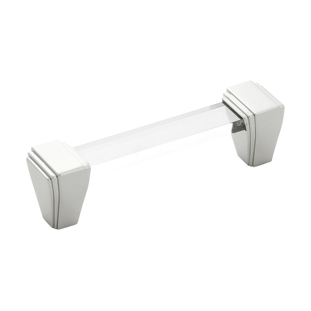 Belwith B077503-14: 96mm cc Belleclaire Cabinet Pull - Crysacrylic/Polished Nickel