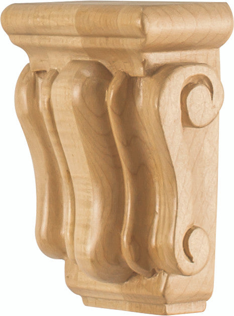Hardware Resources CORMI-RW: 3" x 1-3/4" x 4-1/4" Mini Scrolled Corbel - Rubberwood