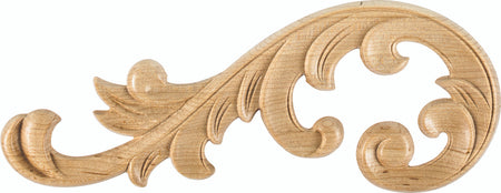 Hardware Resources APL-11-L-MP: 10-5/8" x 1/4" x 4" Acanthus Applique (left) - Maple