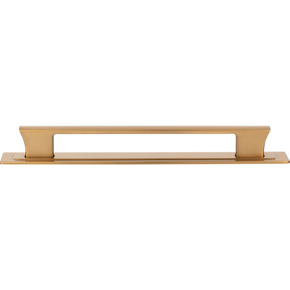 Atlas A6005-WB: 7-9/16" cc Zander Bar Cabinet Pull w/Backplate - Warm Brass