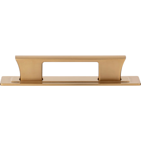 Atlas A6002-WB: 3-3/4" cc Zander Bar Cabinet Pull w/Backplate - Warm Brass