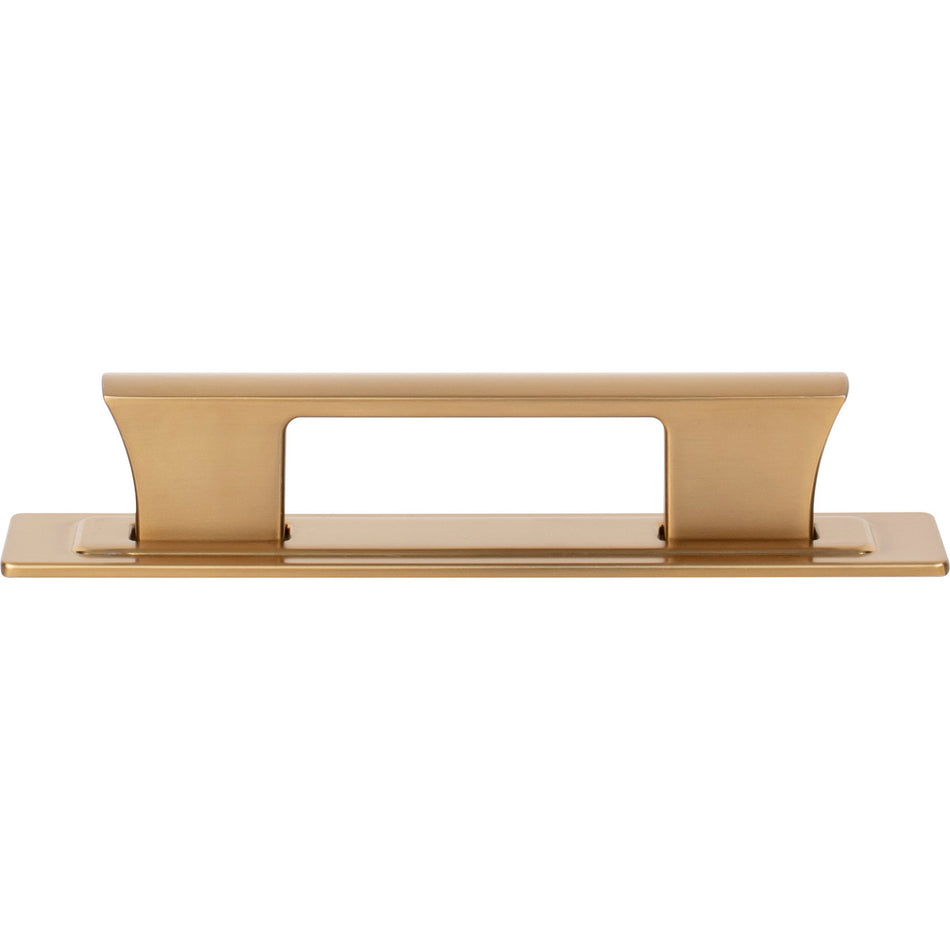 Atlas A6002-WB: 3-3/4" cc Zander Bar Cabinet Pull w/Backplate - Warm Brass