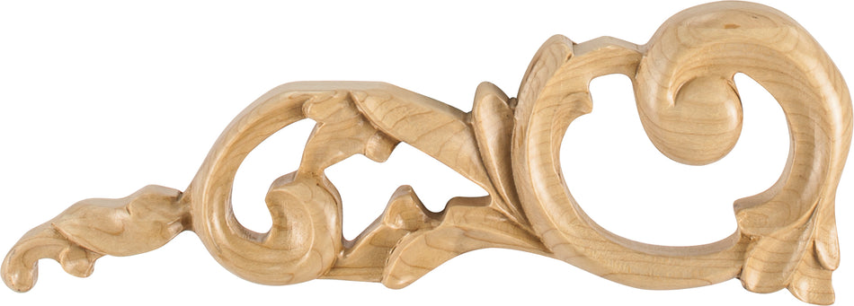 Hardware Resources ONL-06-LMP: 10"-1/4x 3/4" x 3-1/2" Acanthus Half Onlay (left) - Maple