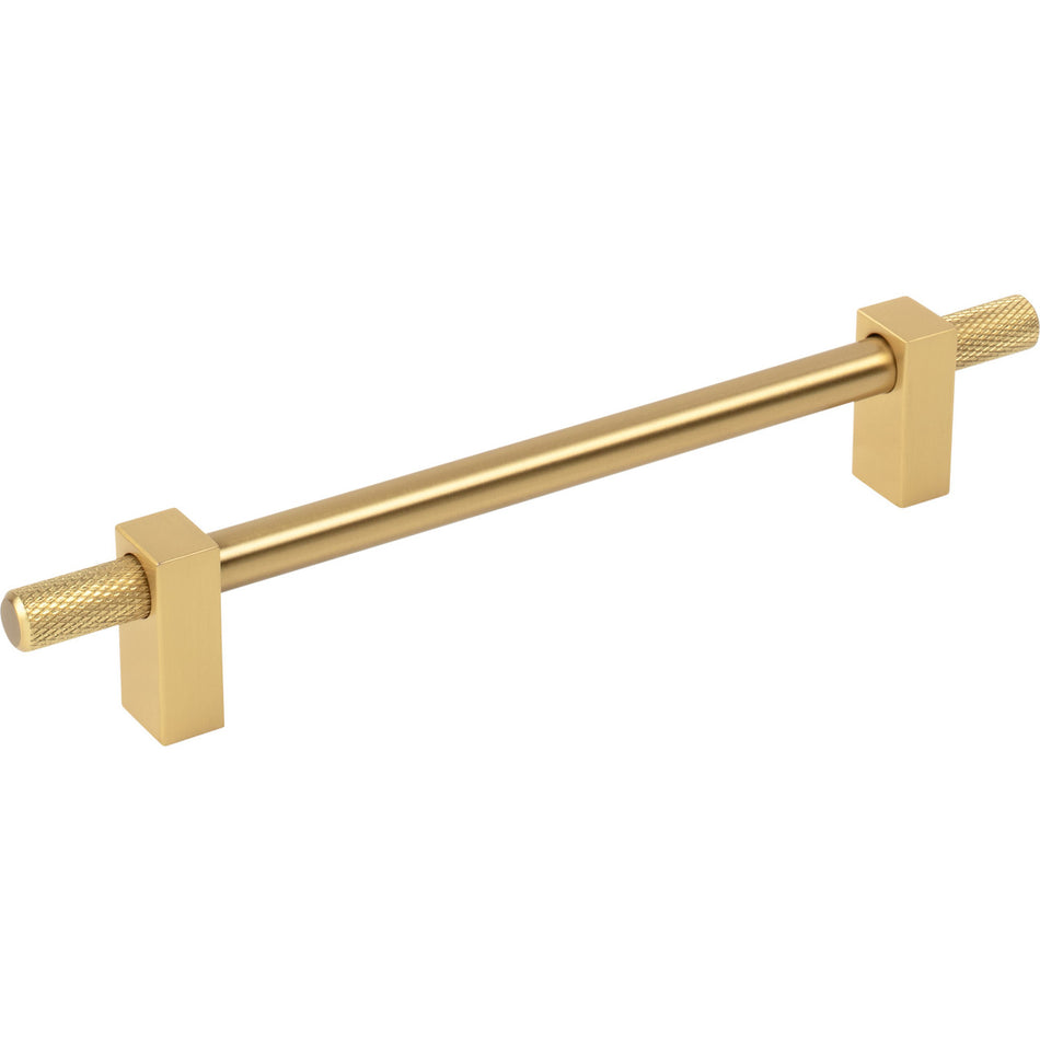 Jeffrey Alexander 698-160BG: 160mm cc Larkin Knurled Ends Bar Cabinet Pull - Brushed Gold