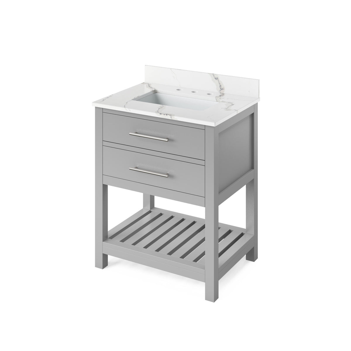 Jeffrey Alexander 30" Wavecrest Single Bowl Vanity - Grey Cabinet with Calacatta Vienna Quartz Top