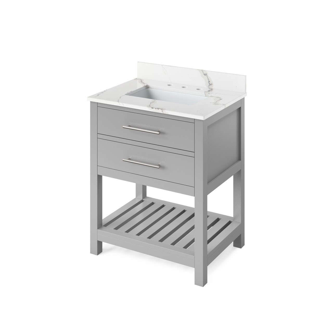 Jeffrey Alexander 30" Wavecrest Single Bowl Vanity - Grey Cabinet with Calacatta Vienna Quartz Top