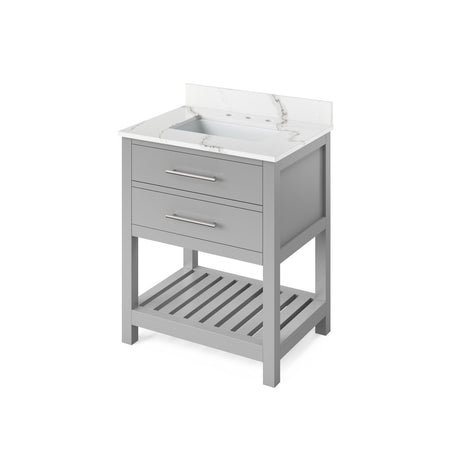 Jeffrey Alexander 30" Wavecrest Single Bowl Vanity - Grey Cabinet with Calacatta Vienna Quartz Top