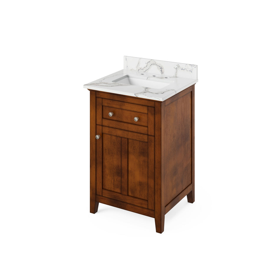 Jeffrey Alexander 24" Chatham Single Bowl Vanity - Chocolate Cabinet with Calacatta Vienna Quartz Top