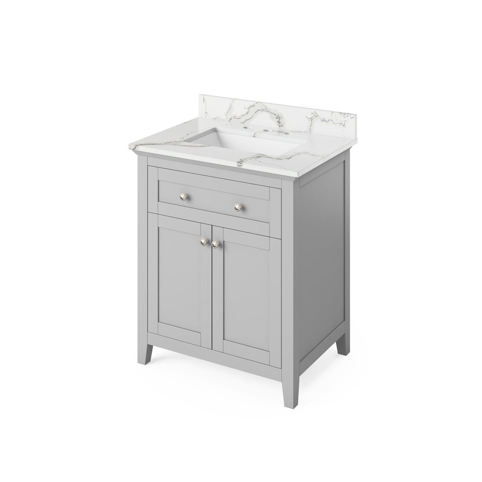 Jeffrey Alexander 30" Chatham Single Bowl Vanity - Grey Cabinet with Calacatta Vienna Quartz Top