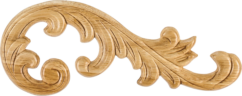 Hardware Resources PAPL-11-RRW: 10-5/8" x 5/16" x 4-3/8" Acanthus Applique (right) - Rubberwood