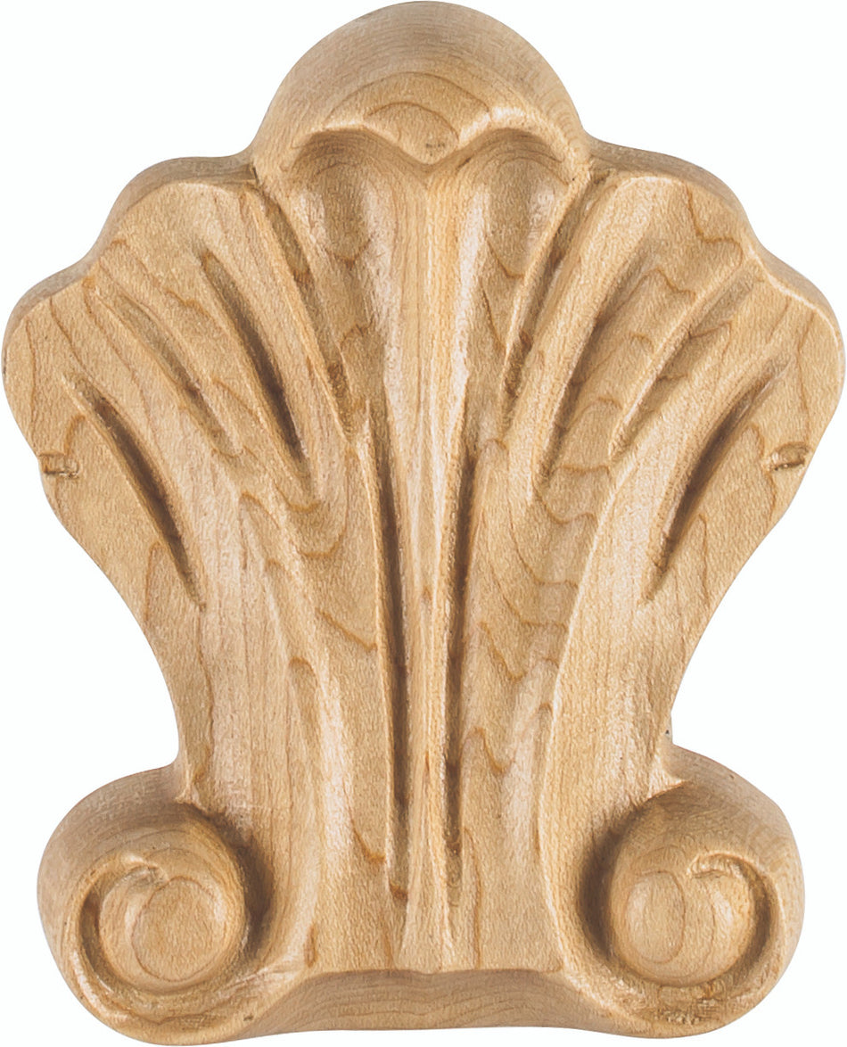 Hardware Resources APL-09-MP: 3-1/4" x 3/4" x 3-3/4" Shell Applique - Maple