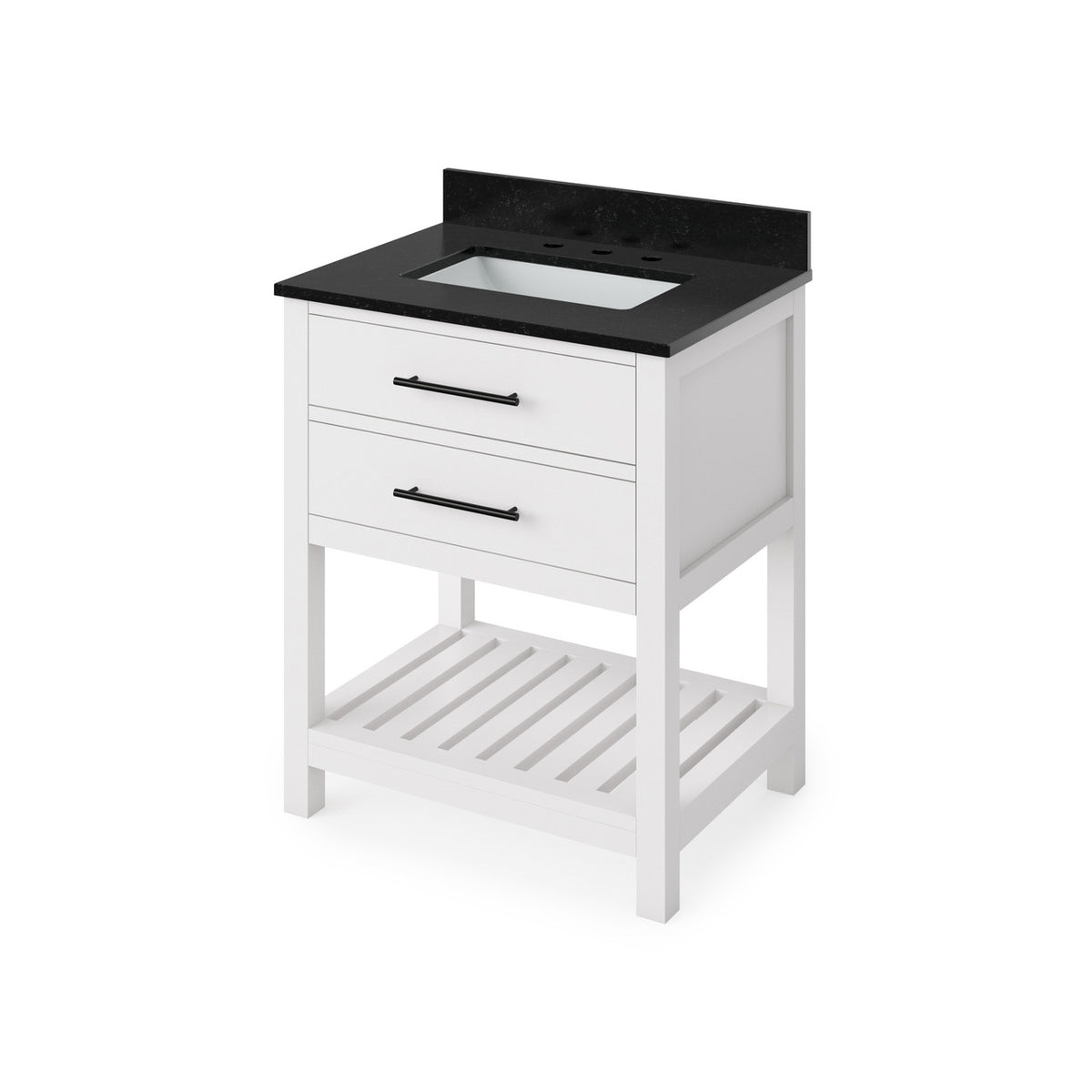 Jeffrey Alexander 30" Wavecrest Single Bowl Vanity - White Cabinet with Black Granite Top