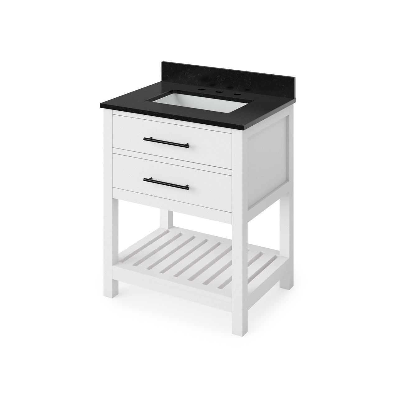 Jeffrey Alexander 30" Wavecrest Single Bowl Vanity - White Cabinet with Black Granite Top