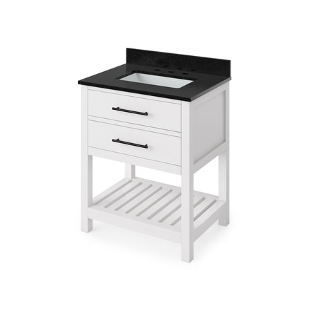 Jeffrey Alexander 30" Wavecrest Single Bowl Vanity - White Cabinet with Black Granite Top
