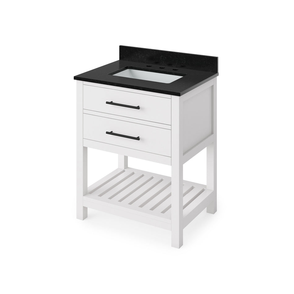 Jeffrey Alexander 30" Wavecrest Single Bowl Vanity - White Cabinet with Black Granite Top
