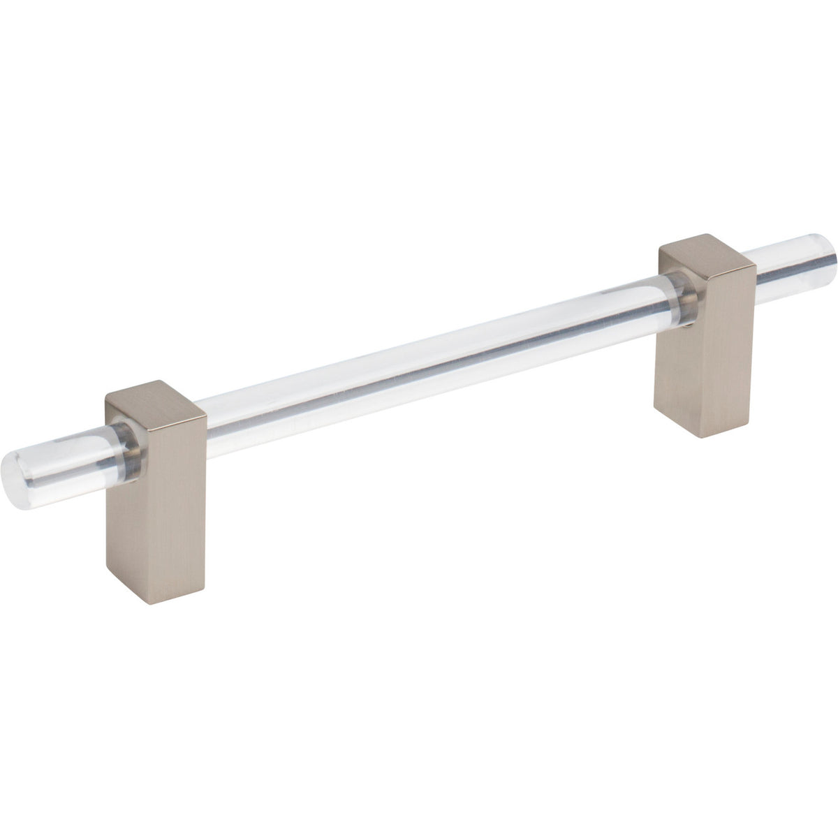 Jeffrey Alexander 578-128SN: 128mm cc Spencer Bar Cabinet Pull - Satin Nickel/Clear Acrylic