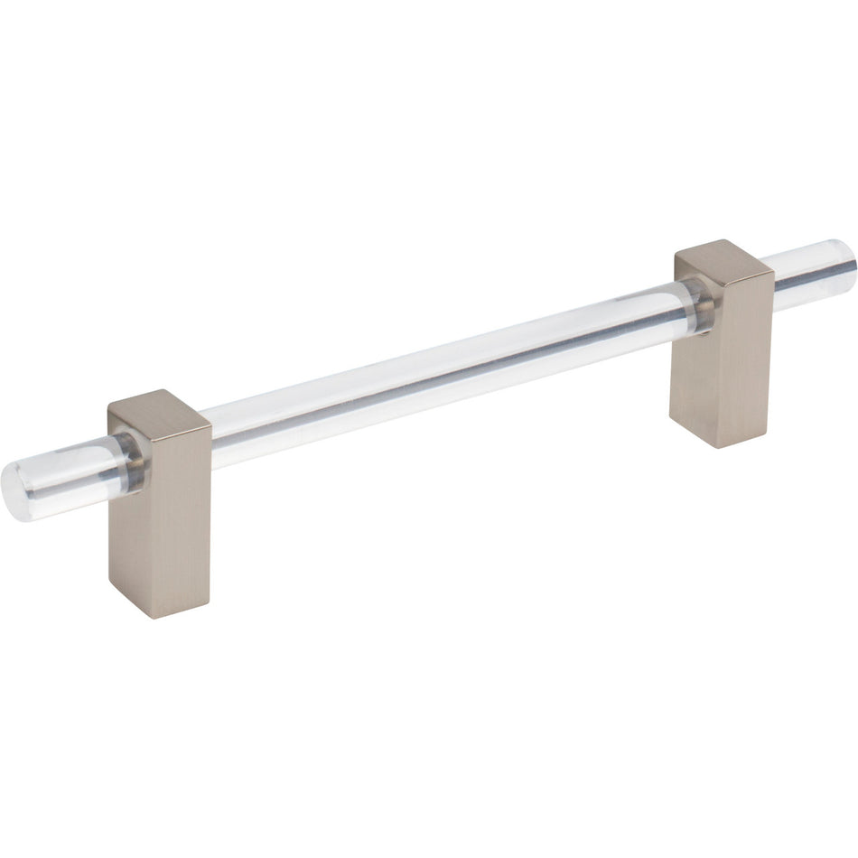 Jeffrey Alexander 578-128SN: 128mm cc Spencer Bar Cabinet Pull - Satin Nickel/Clear Acrylic