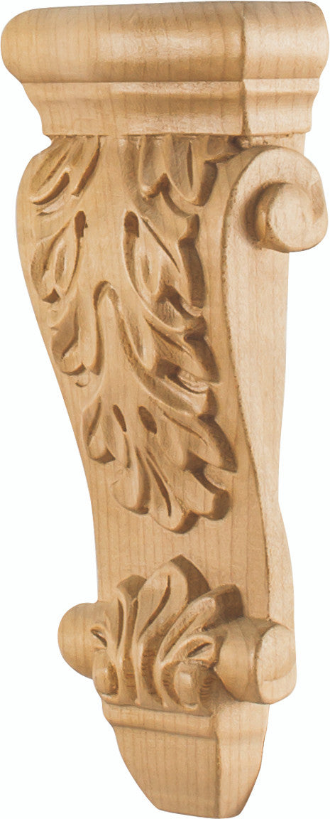Hardware Resources CORK-RW: 3-5/8" x 1-1/2" x 8" Low-Profile Acanthus Corbel - Rubberwood
