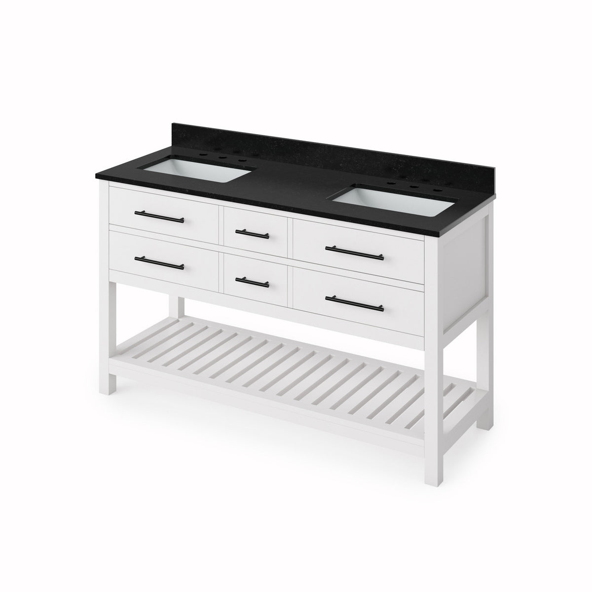 Jeffrey Alexander 60" Wavecrest Double Bowl Vanity - White Cabinet with Black Granite Top