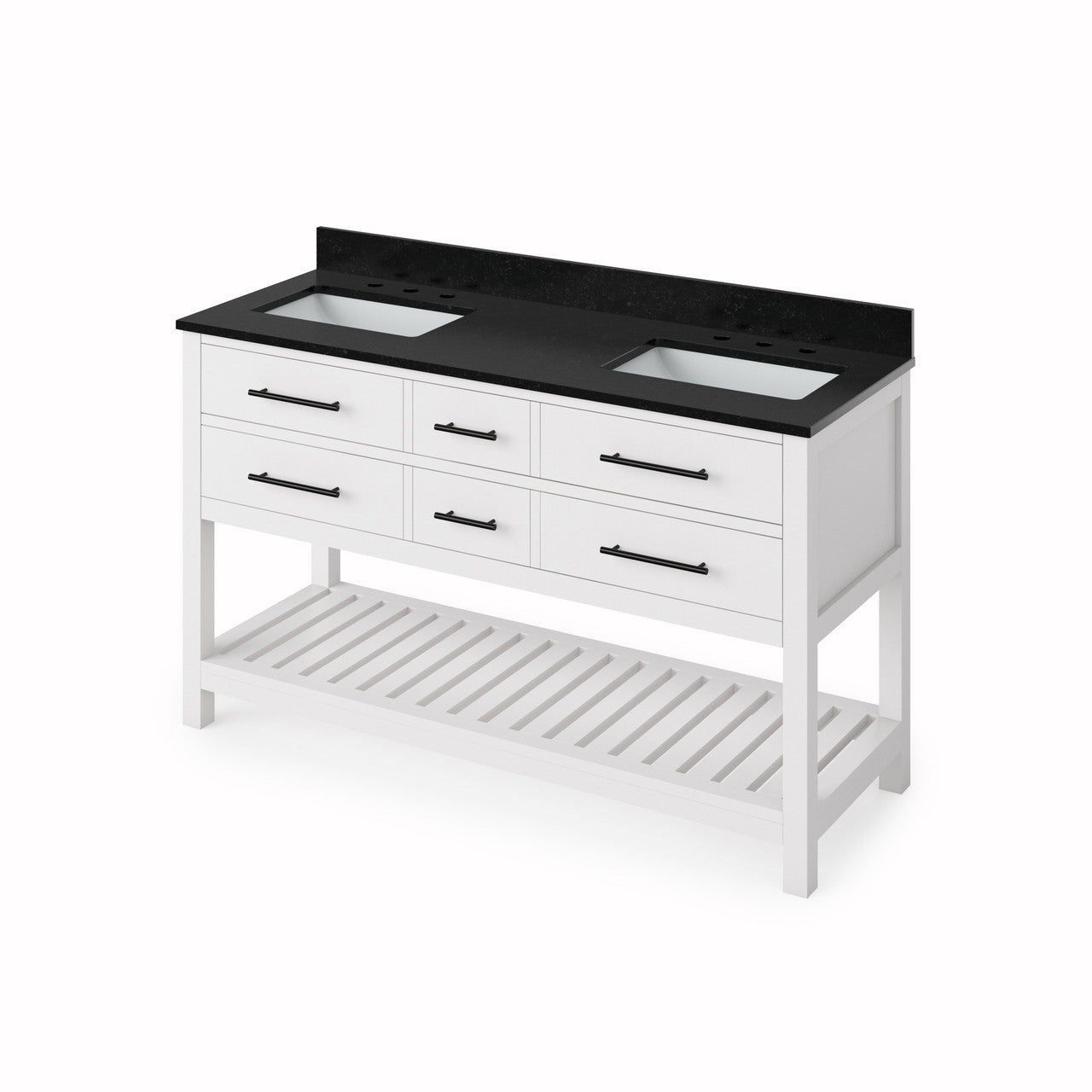 Jeffrey Alexander 60" Wavecrest Double Bowl Vanity - White Cabinet with Black Granite Top