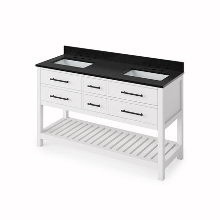 Jeffrey Alexander 60" Wavecrest Double Bowl Vanity - White Cabinet with Black Granite Top