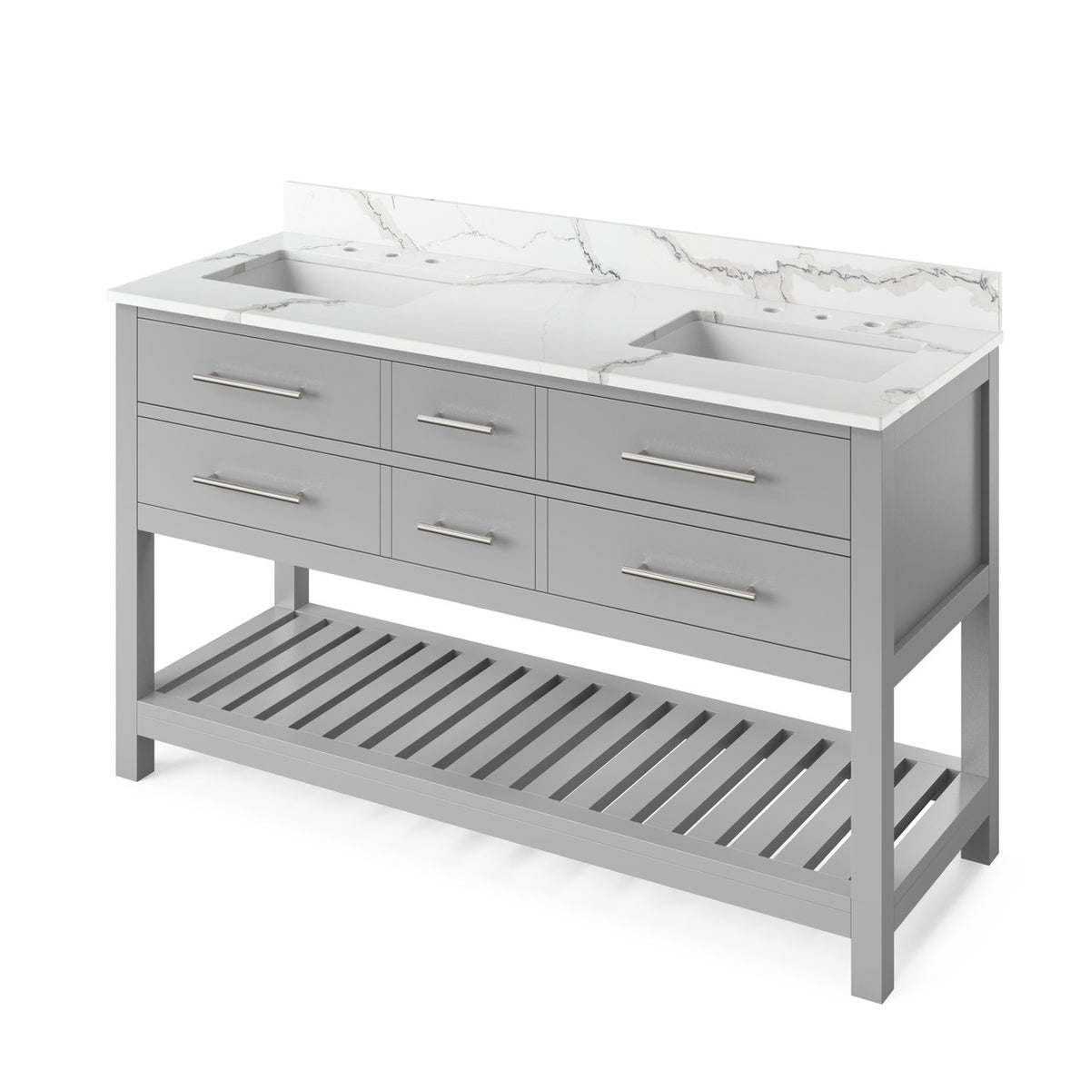 Jeffrey Alexander 60" Wavecrest Double Bowl Vanity - Grey Cabinet with Calacatta Vienna Quartz Top