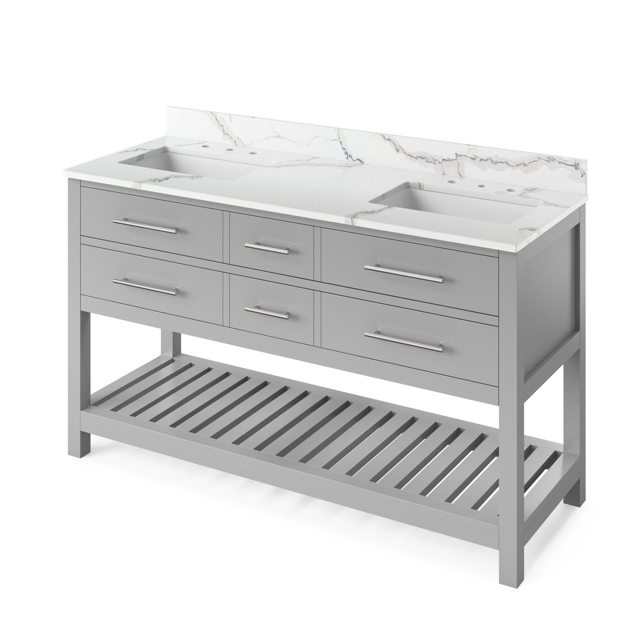 Jeffrey Alexander 60" Wavecrest Double Bowl Vanity - Grey Cabinet with Calacatta Vienna Quartz Top
