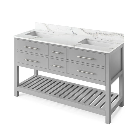 Jeffrey Alexander 60" Wavecrest Double Bowl Vanity - Grey Cabinet with Calacatta Vienna Quartz Top