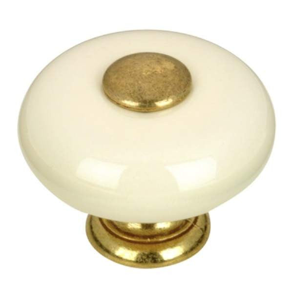 Richelieu BP338140: 1-1/4" Cherbourg Ceramic Cabinet Knob - Brass/Almond
