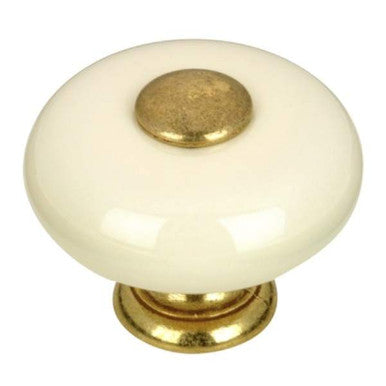 Richelieu BP338140: 1-1/4" Cherbourg Ceramic Cabinet Knob - Brass/Almond